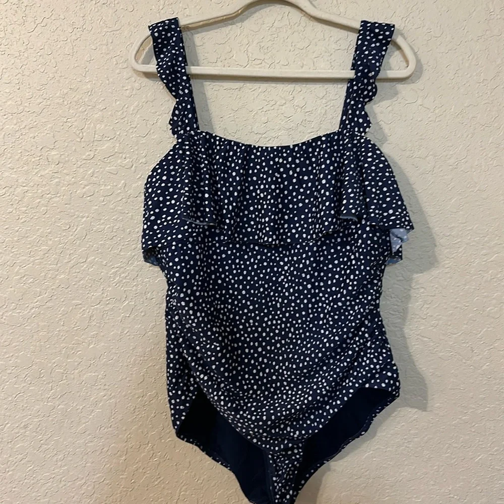 Kona sol dark blue polka dot swim suit k